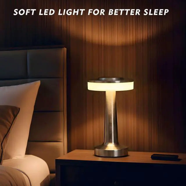 Alt view image 5 of 6 - 2 Pcs Silver LED Portable Cordless Table Lamp Bulk with Touch Sensor 3 Color Stepless Dimming Rechargeable Battery up to 15 Hours Cordless Table Light Wireless Lamp Wedding Home