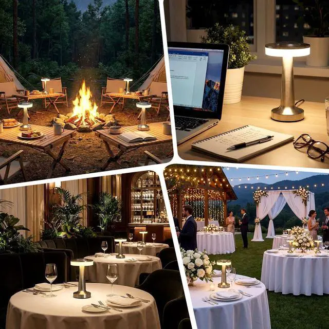 Alt view image 6 of 6 - 2 Pcs Silver LED Portable Cordless Table Lamp Bulk with Touch Sensor 3 Color Stepless Dimming Rechargeable Battery up to 15 Hours Cordless Table Light Wireless Lamp Wedding Home