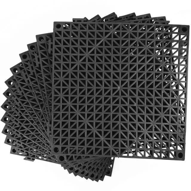 Main image of Modular Interlocking Cushion 12 Pack 11.8" x 11.8" Rubber Floor Tiles Non-Slip Splicing Drainage Mats for Deck, Pool, Outdoor Shower, Patio, Balcony, Indoor Bathroom, Kitchen, Yard (Black)