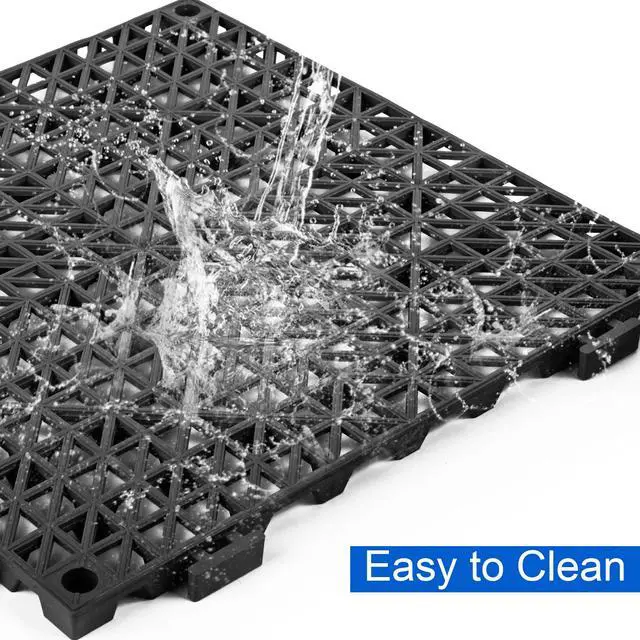Alt view image 5 of 7 - Modular Interlocking Cushion 12 Pack 11.8" x 11.8" Rubber Floor Tiles Non-Slip Splicing Drainage Mats for Deck, Pool, Outdoor Shower, Patio, Balcony, Indoor Bathroom, Kitchen, Yard (Black)