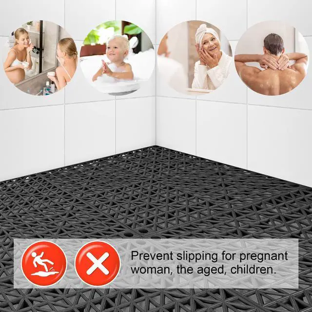 Alt view image 6 of 7 - Modular Interlocking Cushion 12 Pack 11.8" x 11.8" Rubber Floor Tiles Non-Slip Splicing Drainage Mats for Deck, Pool, Outdoor Shower, Patio, Balcony, Indoor Bathroom, Kitchen, Yard (Black)