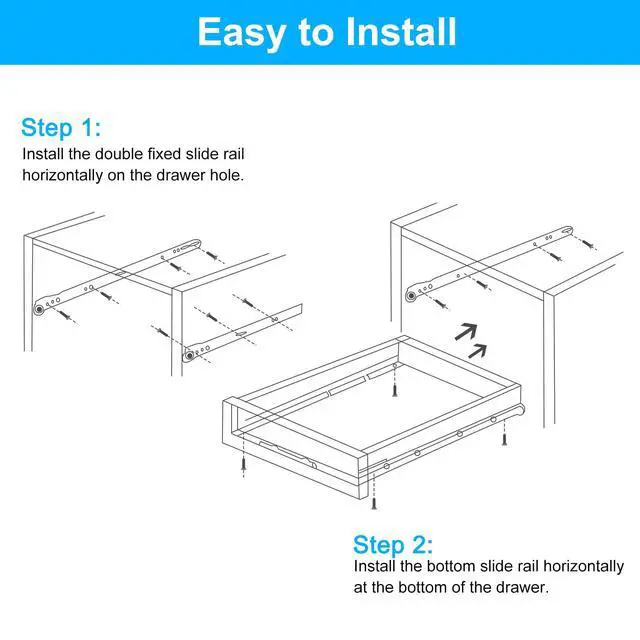 Alt view image 5 of 7 - 1 Pair Drawer Slides, 22 Inch Drawer Slide Heavy Duty Side Bottom Mount Drawer Glides Replacement for Cabinet Dresser Drawers