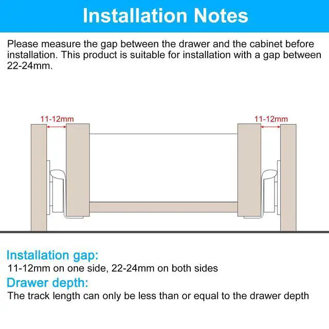 Alt view image 4 of 7 - 1 Pair Drawer Slides, 22 Inch Drawer Slide Heavy Duty Side Bottom Mount Drawer Glides Replacement for Cabinet Dresser Drawers