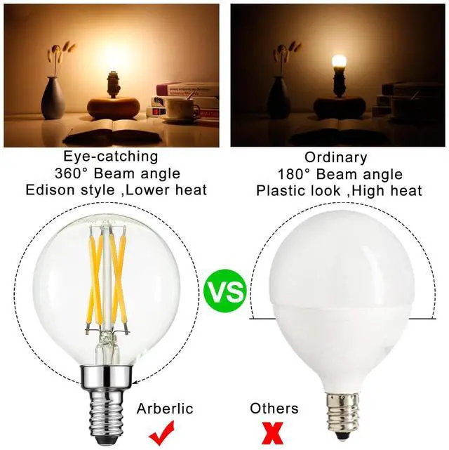 Alt view image 2 of 7 - G16.5 Light Bulb,4W E12 LED Bulb dimmable Equivalent E12 Candelabra Bulb 40 Watt,Warm White 2700K,400lm,CRI85+,AC120V,Edison Style,Clear Glass,ETL Listed,Pack of 6