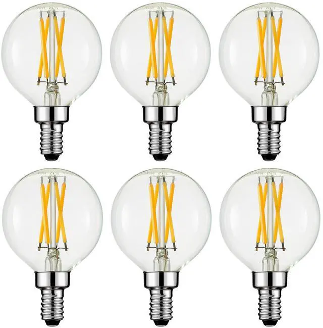 Main image of G16.5 Light Bulb,4W E12 LED Bulb dimmable Equivalent E12 Candelabra Bulb 40 Watt,Warm White 2700K,400lm,CRI85+,AC120V,Edison Style,Clear Glass,ETL Listed,Pack of 6