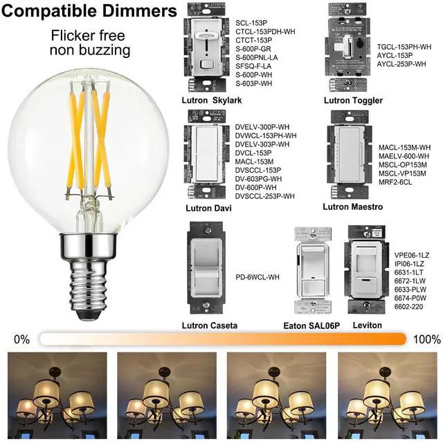 Alt view image 3 of 7 - G16.5 Light Bulb,4W E12 LED Bulb dimmable Equivalent E12 Candelabra Bulb 40 Watt,Warm White 2700K,400lm,CRI85+,AC120V,Edison Style,Clear Glass,ETL Listed,Pack of 6