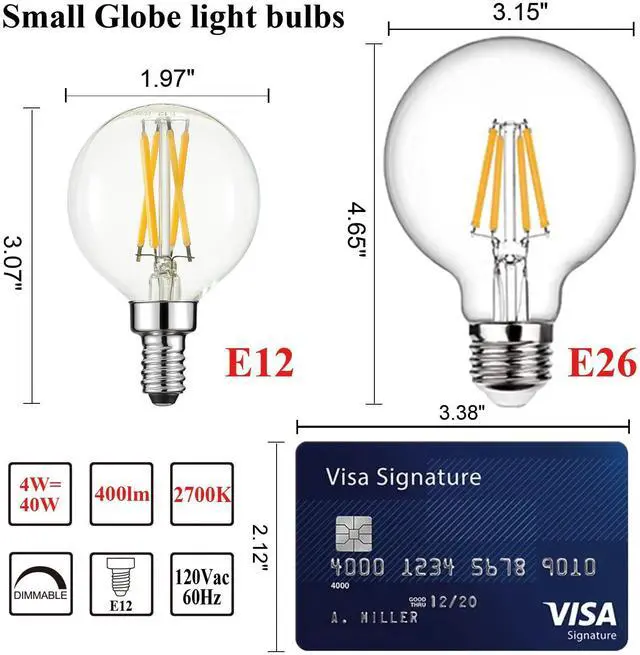 Alt view image 4 of 7 - G16.5 Light Bulb,4W E12 LED Bulb dimmable Equivalent E12 Candelabra Bulb 40 Watt,Warm White 2700K,400lm,CRI85+,AC120V,Edison Style,Clear Glass,ETL Listed,Pack of 6