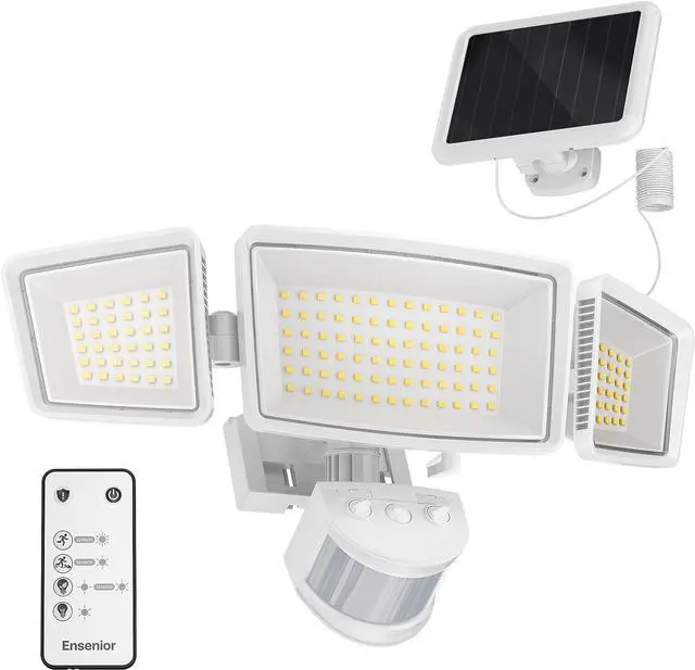 Main image of 5 Motion Sensor Modes Solar Security Light, 1800LM 270° Wide Angle 3 Heads LED Flood Lights, IP65 Waterproof Wall Lights, Separate Solar Panel Remote Control Solar Lights Outdoor