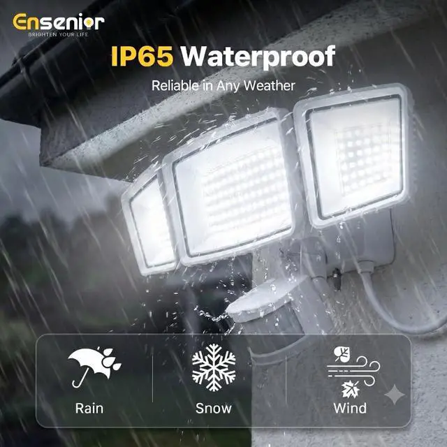 Alt view image 6 of 7 - 5 Motion Sensor Modes Solar Security Light, 1800LM 270° Wide Angle 3 Heads LED Flood Lights, IP65 Waterproof Wall Lights, Separate Solar Panel Remote Control Solar Lights Outdoor