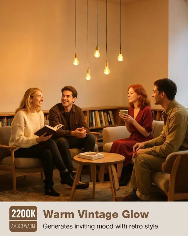 Alt view image 5 of 7 - A19 E26 Amber Light Bulbs 2200K Soft Warm, Vintage LED Edison Bulbs 60 Watt Equivalent, Dimmable Antique Old-Fashioned Style 60W Replacement, 550 Lumen Medium Base Lightbulbs, 120V 6 Pack
