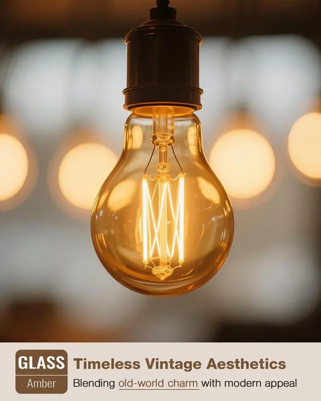 Alt view image 7 of 7 - A19 E26 Amber Light Bulbs 2200K Soft Warm, Vintage LED Edison Bulbs 60 Watt Equivalent, Dimmable Antique Old-Fashioned Style 60W Replacement, 550 Lumen Medium Base Lightbulbs, 120V 6 Pack