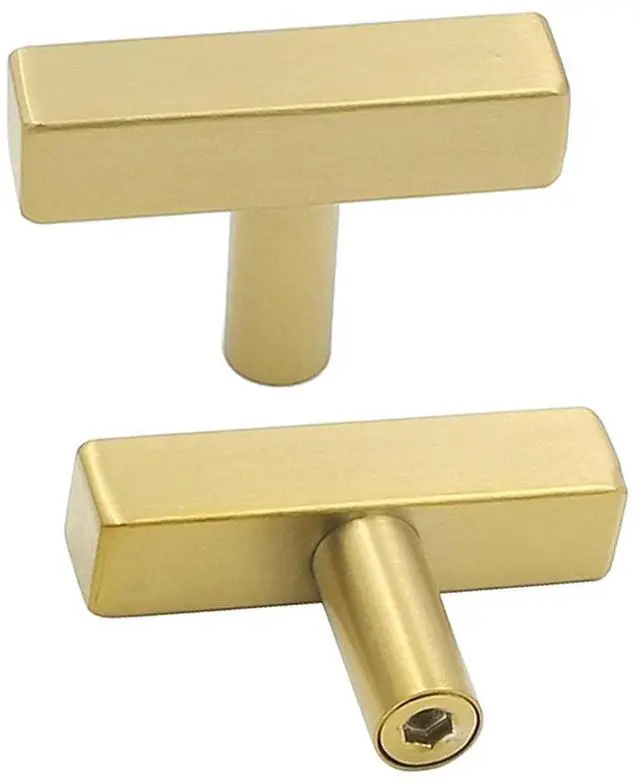Main image of 10 Pack Gold Cabinet Knobs Brushed Brass Kitchen Pulls | Screws Included, Easy Installation, Modern Style, Stainless Steel, Smooth Edges, Ideal for Cupboards, Drawers, and Furniture