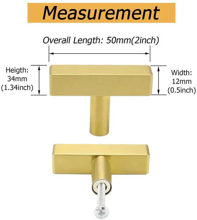 Alt view image 2 of 7 - 10 Pack Gold Cabinet Knobs Brushed Brass Kitchen Pulls | Screws Included, Easy Installation, Modern Style, Stainless Steel, Smooth Edges, Ideal for Cupboards, Drawers, and Furniture