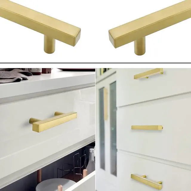 Alt view image 4 of 7 - 10 Pack Gold Cabinet Knobs Brushed Brass Kitchen Pulls | Screws Included, Easy Installation, Modern Style, Stainless Steel, Smooth Edges, Ideal for Cupboards, Drawers, and Furniture