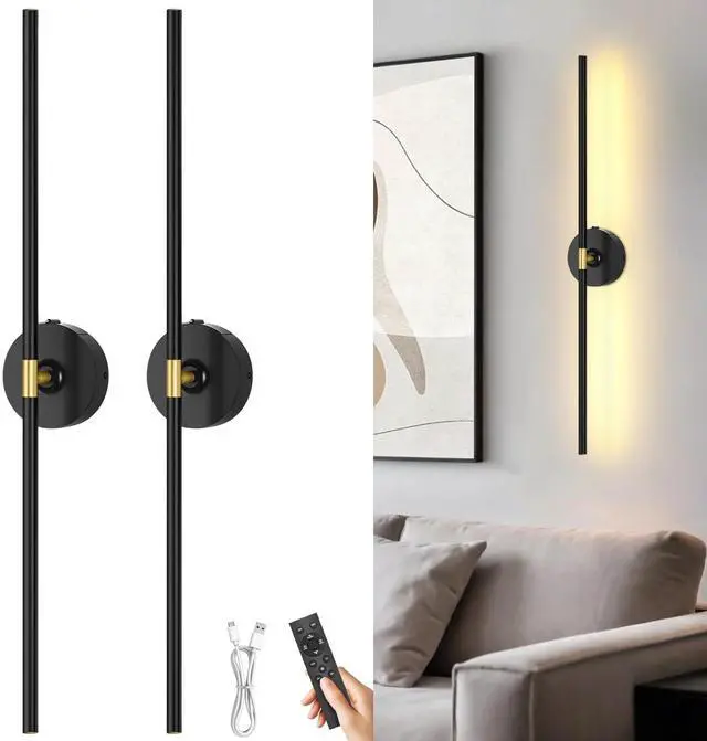 Main image of Wall Sconces Battery Operated Set of 2, 10000mAh Rechargeable Wall Lights | Wireless, Remote Control, 3000K-6000K, 360° Rotation, Modern Home Decor for Living Room, Bedroom, Picture Lighting, Black