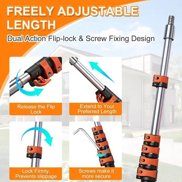 Alt view image 4 of 7 - 3-12FT Telescopic Extension Pole, Flip-Lock & Screw Dual Locking Extendable Pole, Multi-Purpose Paint Roller Extension Pole for Painting & Cleaning