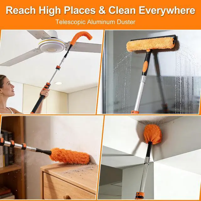 Alt view image 7 of 7 - 3-12FT Telescopic Extension Pole, Flip-Lock & Screw Dual Locking Extendable Pole, Multi-Purpose Paint Roller Extension Pole for Painting & Cleaning