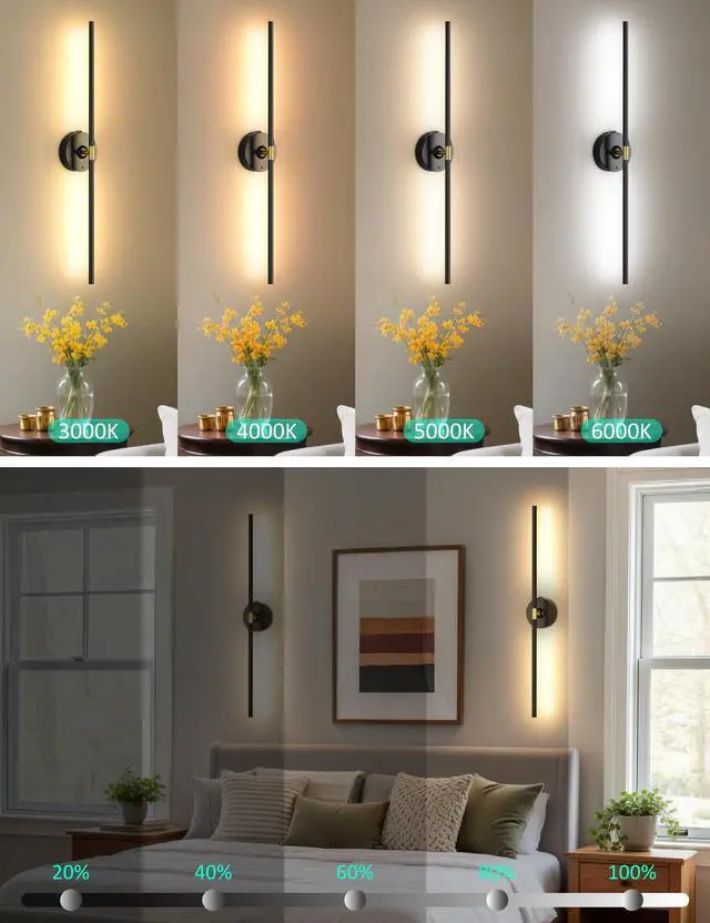Alt view image 5 of 7 - Wall Sconces Battery Operated Set of 2, 10000mAh Rechargeable Wall Lights | Wireless, Remote Control, 3000K-6000K, 360° Rotation, Modern Home Decor for Living Room, Bedroom, Picture Lighting, Black