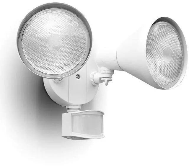 Main image of 180-Degree 2-Head Motion-Activated Flood Light 300 Watt Halogen Motion Activated Integrated Dual-Head Floodlight Outdoor, Waterproof Exterior Security Wall Light for Patio, Garden, Yard, White
