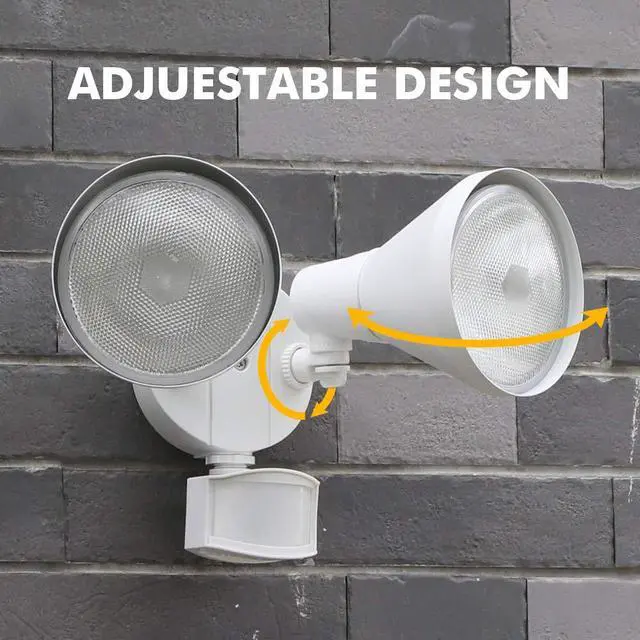Alt view image 3 of 6 - 180-Degree 2-Head Motion-Activated Flood Light 300 Watt Halogen Motion Activated Integrated Dual-Head Floodlight Outdoor, Waterproof Exterior Security Wall Light for Patio, Garden, Yard, White