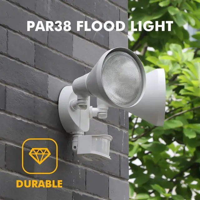 Alt view image 2 of 6 - 180-Degree 2-Head Motion-Activated Flood Light 300 Watt Halogen Motion Activated Integrated Dual-Head Floodlight Outdoor, Waterproof Exterior Security Wall Light for Patio, Garden, Yard, White