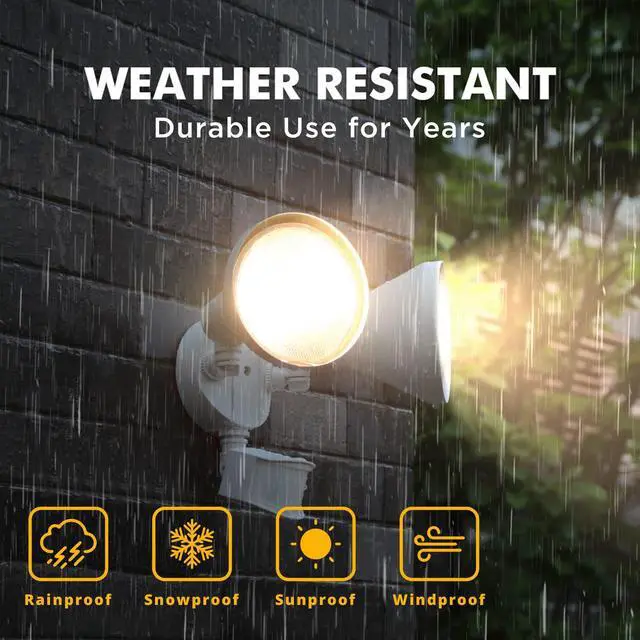 Alt view image 6 of 6 - 180-Degree 2-Head Motion-Activated Flood Light 300 Watt Halogen Motion Activated Integrated Dual-Head Floodlight Outdoor, Waterproof Exterior Security Wall Light for Patio, Garden, Yard, White