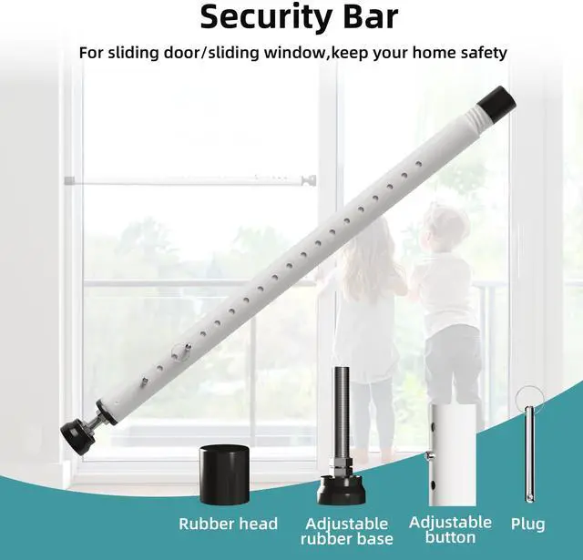 Alt view image 7 of 7 - 4-Pack Sliding Door and Window Security Bars, 17-50 Inch, White