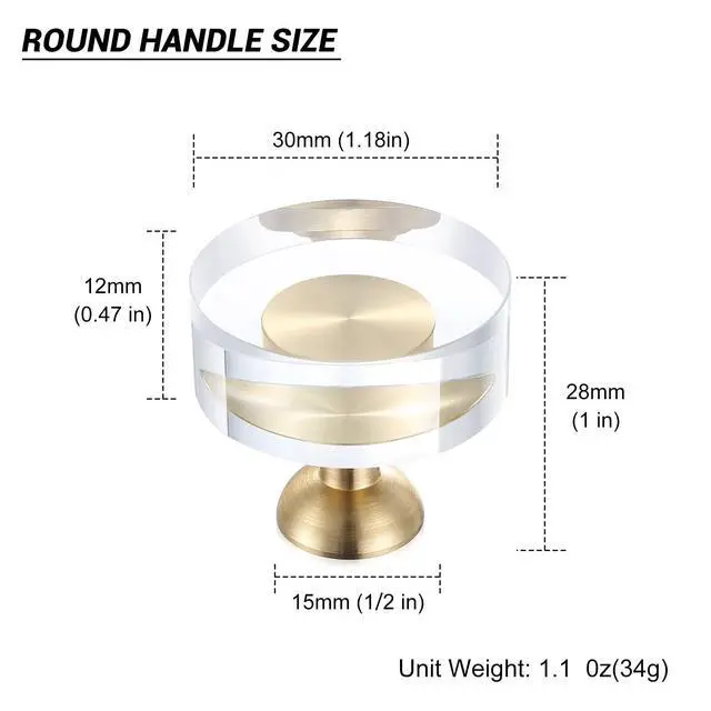 Alt view image 2 of 7 - 12-Pack 1-1/4-Inch White Cabinet Glass Crystal Brass knobs Brass Drawer Round Knobs Dresser Pulls, Gold Hardware Kitchen Closet knobs for Bifold Doors