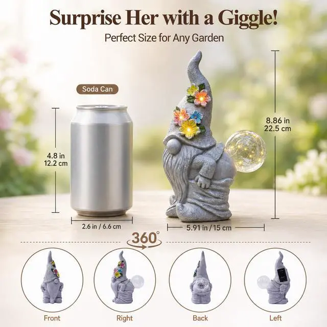 Alt view image 4 of 7 - Solar Funny Garden Gnome Statue: Outdoor Lights Decorations | Waterproof Resin Sculpture,Yard Lawn Porch Balcony Patio Home Decor,Birthday Gifts for Mom Women Grandma
