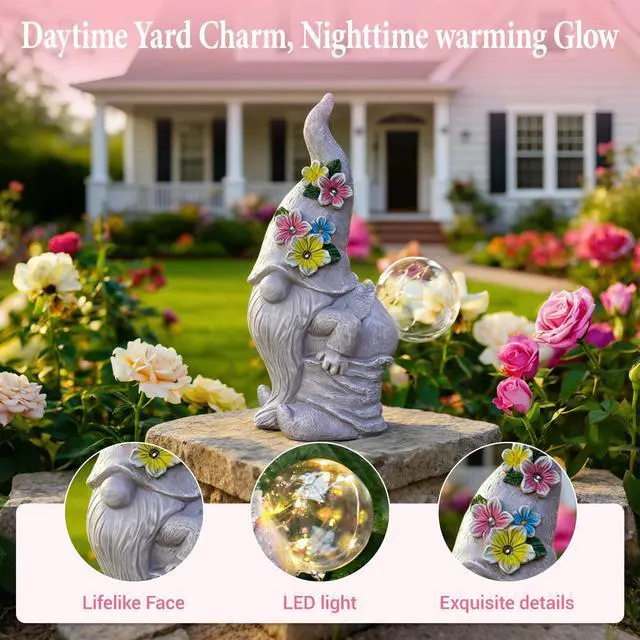 Alt view image 3 of 7 - Solar Funny Garden Gnome Statue: Outdoor Lights Decorations | Waterproof Resin Sculpture,Yard Lawn Porch Balcony Patio Home Decor,Birthday Gifts for Mom Women Grandma
