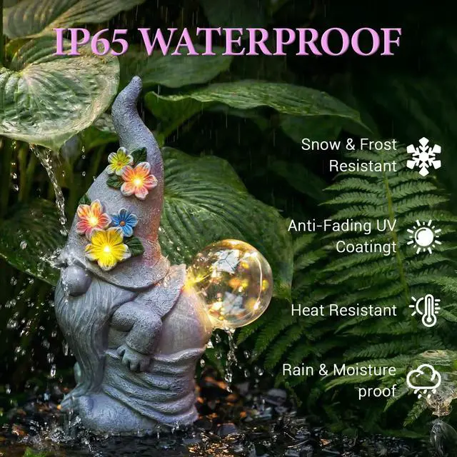 Alt view image 5 of 7 - Solar Funny Garden Gnome Statue: Outdoor Lights Decorations | Waterproof Resin Sculpture,Yard Lawn Porch Balcony Patio Home Decor,Birthday Gifts for Mom Women Grandma