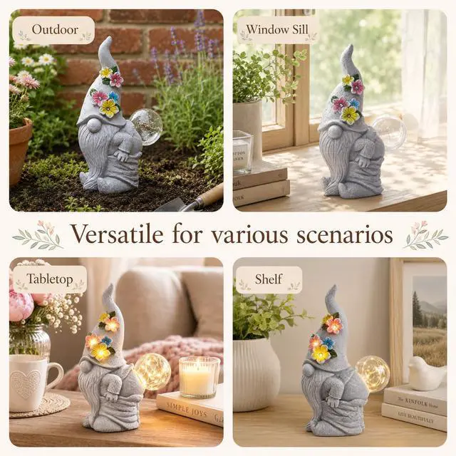 Alt view image 7 of 7 - Solar Funny Garden Gnome Statue: Outdoor Lights Decorations | Waterproof Resin Sculpture,Yard Lawn Porch Balcony Patio Home Decor,Birthday Gifts for Mom Women Grandma