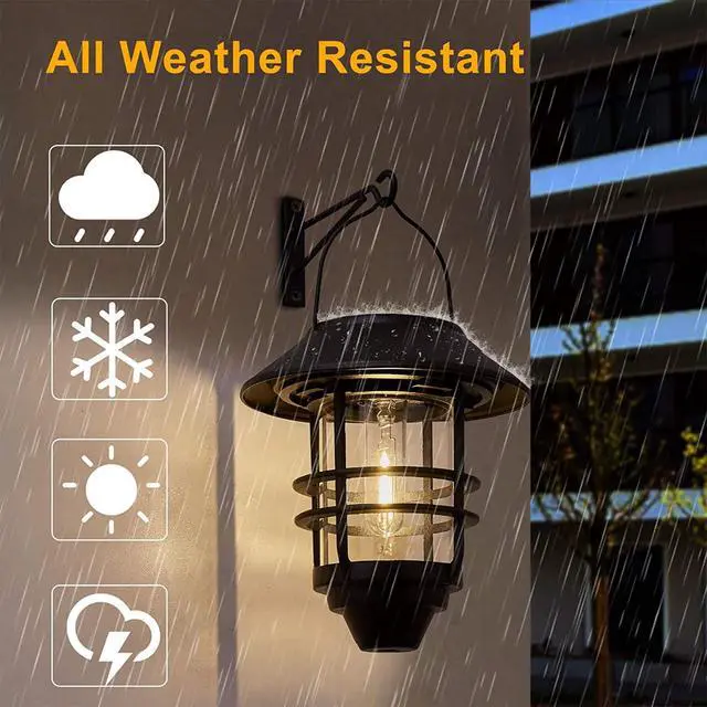 Alt view image 3 of 6 - 2 Pack Solar Lanterns Outdoor, Hanging Solar Lights for Outside Glass Metal with Wall Mount Bracket,Waterproof Auto Dusk to Dawn Garden Lantern for Fence Porch Decor- Warm White