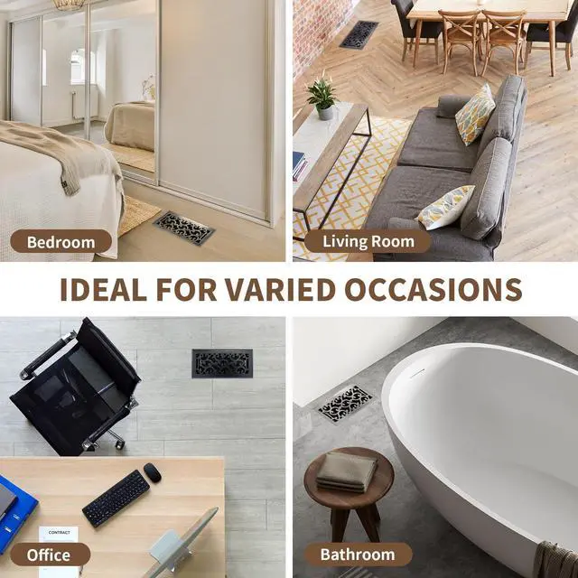 Alt view image 7 of 7 - 4x10 Inches Air Floor Vents Register Ease Adjust Air Flow Savannah Design-Heavy Duty Walkable Steel Decorative Floor Vent for Room - Antique Brass Floor Vent Covers - 2 Pack