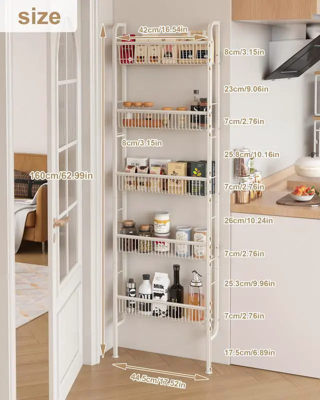 Alt view image 2 of 7 - Narrow 5-Tier Behind-the-Door Bathroom Storage Rack | Space-saving Storage for Tight Spaces; Suitable for Kitchen and Bathroom