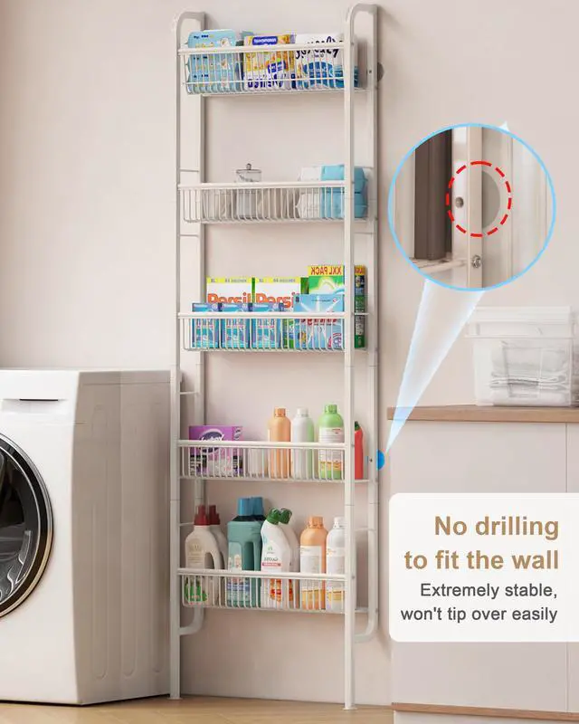 Alt view image 6 of 7 - Narrow 5-Tier Behind-the-Door Bathroom Storage Rack | Space-saving Storage for Tight Spaces; Suitable for Kitchen and Bathroom
