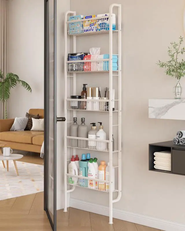 Alt view image 7 of 7 - Narrow 5-Tier Behind-the-Door Bathroom Storage Rack | Space-saving Storage for Tight Spaces; Suitable for Kitchen and Bathroom