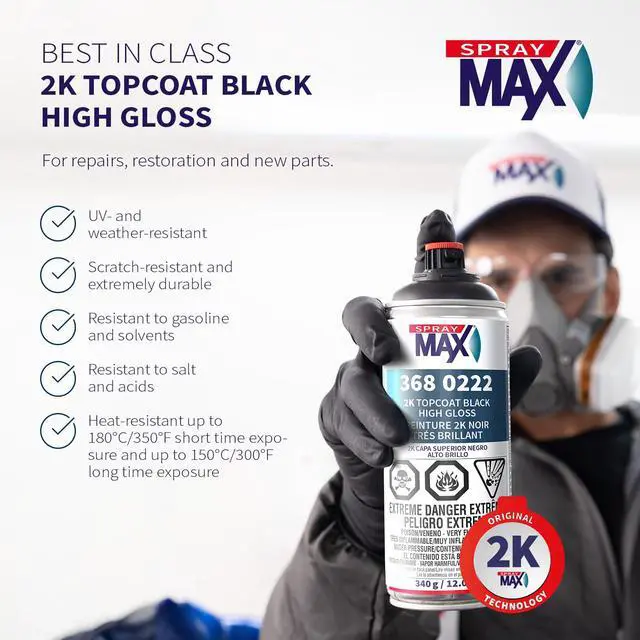 Alt view image 2 of 7 - 2K Topcoat High Gloss Black | 2K Automotive High Gloss Black Spray Paint for Metal & Plastic | Durable Glossy Finish, Chemical & Weather Resistant | Professional Grade 12 oz