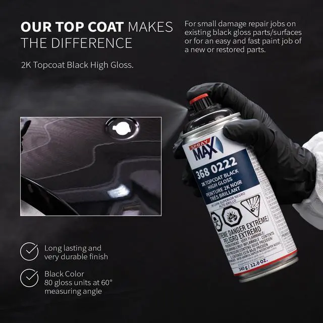 Alt view image 5 of 7 - 2K Topcoat High Gloss Black | 2K Automotive High Gloss Black Spray Paint for Metal & Plastic | Durable Glossy Finish, Chemical & Weather Resistant | Professional Grade 12 oz