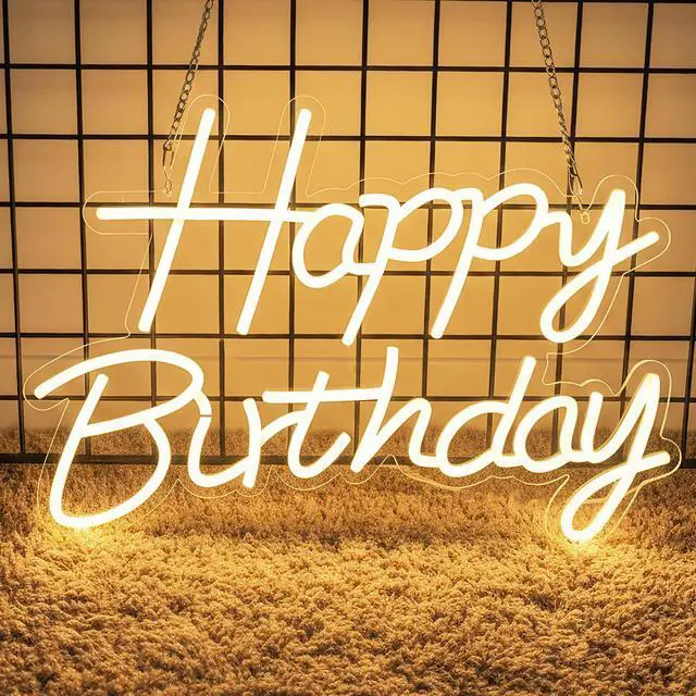 Main image of Happy Birthday Neon Sign for Backdrop, LED Happy Birthday Light Up Sign, USB Powered Dimmable Neon Light for Birthday Party Decorations, Wall Decor, Warm White, 16.5 x 12 inch