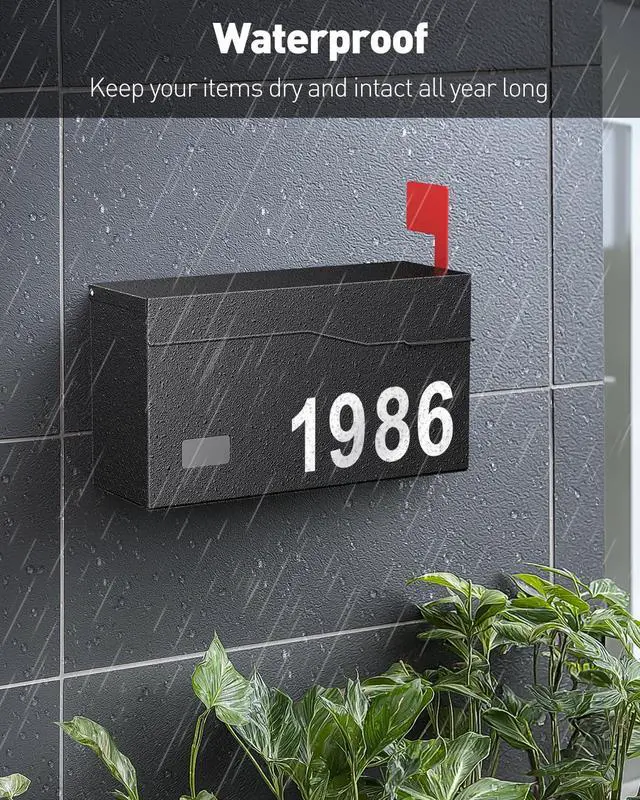Alt view image 5 of 7 - Wall Mount Mailbox for Outside (No Locking Mechanism) | Flag & Number Stickers, Large Metal Mail Box for House, Modern Post Box for Outdoor Office Home