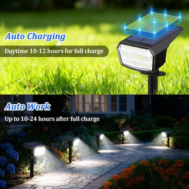 Alt view image 5 of 7 - 6-Pack Solar Spot Lights Outdoor Waterproof, Landscape Spotlight Cool White | 59 LED, 3 Lighting Modes, IP65 Waterproof, Solar Powered Outdoor Lights for Yard Garden