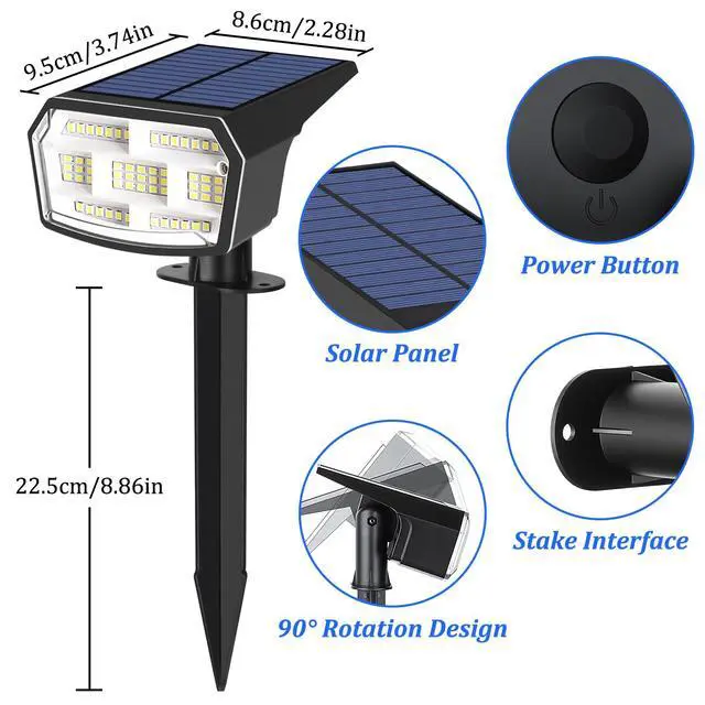 Alt view image 7 of 7 - 6-Pack Solar Spot Lights Outdoor Waterproof, Landscape Spotlight Cool White | 59 LED, 3 Lighting Modes, IP65 Waterproof, Solar Powered Outdoor Lights for Yard Garden