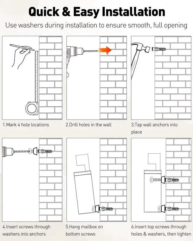 Alt view image 7 of 7 - Wall Mount Mailbox for Outside (No Locking Mechanism) | Flag & Number Stickers, Large Metal Mail Box for House, Modern Post Box for Outdoor Office Home