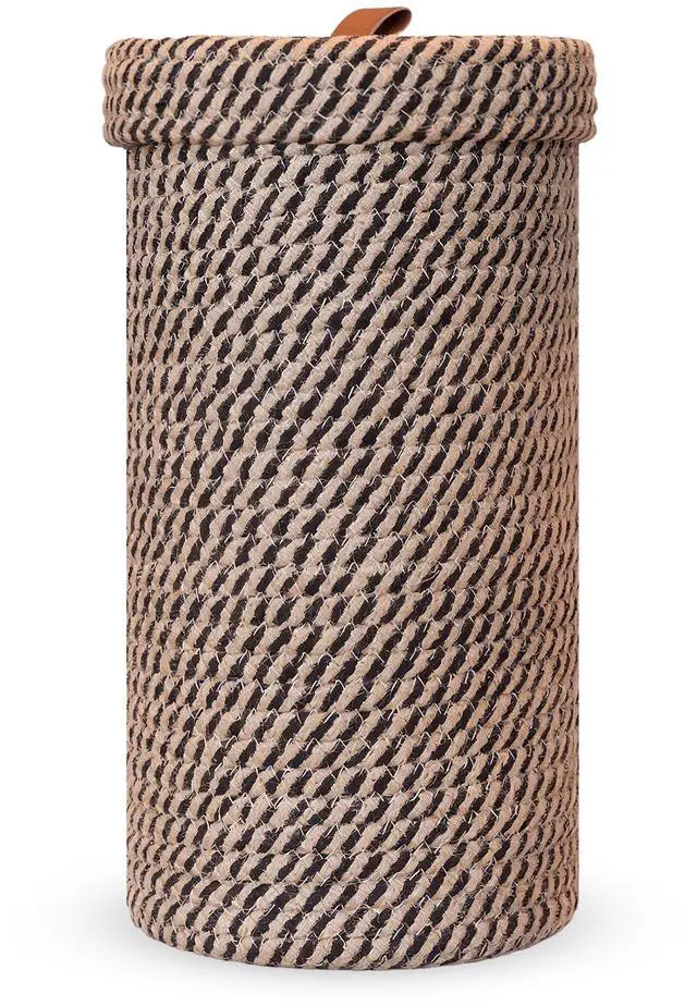 Main image of Handmade Cotton & Jute Toilet Paper Holder Woven Toilet Paper Stand & Storage Basket with Lid, Freestanding Organizer for Bathroom, Fits 3 Mega Rolls 14" x 7''