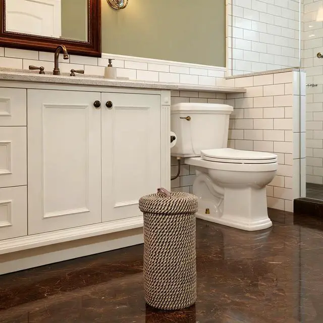 Alt view image 5 of 6 - Handmade Cotton & Jute Toilet Paper Holder Woven Toilet Paper Stand & Storage Basket with Lid, Freestanding Organizer for Bathroom, Fits 3 Mega Rolls 14" x 7''