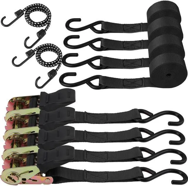 Main image of Ratchet Straps, 2,200 LB Break Strength, 4-Pack 15FT Ratchet Tie Down Straps Set for Motorcycle Straps Tie Downs, Appliances, Lawn Equipment, Cargo Straps for Trucks. (Black)