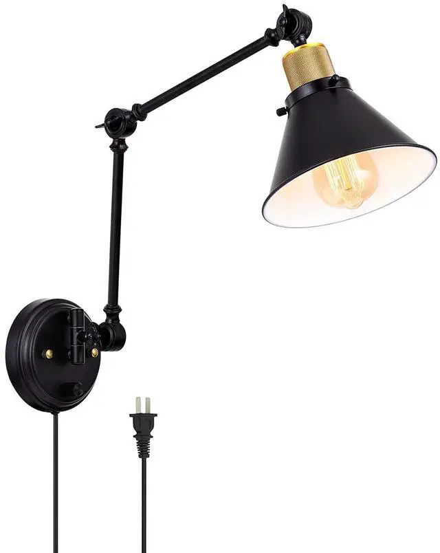 Main image of Wall Sconce Plug in, Dimmable Wall Sconce with Switch Swing Arm Wall Lights Plug in Wall Mounted Light Wall Sconces Lighting with 6FT Plug in Cord, E26 Base, UL Listed(Two Arms, 1 Pack)