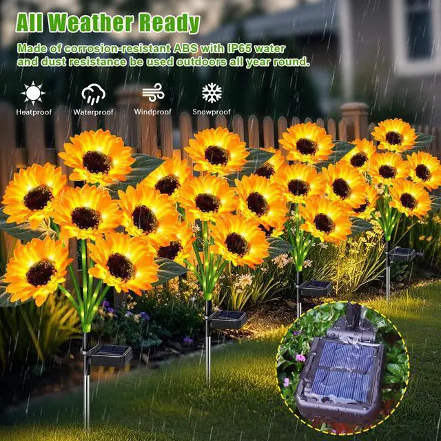 Alt view image 2 of 7 - Solar Lights Outdoor Garden Decor 4 Pack, 24 Sunflower, Waterproof | 24 Sunflower Solar Lights Outdoor Decor for Garden, Yard, Patio, Lawn, Pathway and Flower Beds, Gifts for Women Mom Grandma