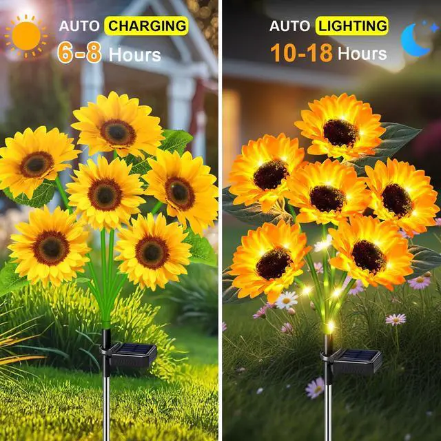 Alt view image 3 of 7 - Solar Lights Outdoor Garden Decor 4 Pack, 24 Sunflower, Waterproof | 24 Sunflower Solar Lights Outdoor Decor for Garden, Yard, Patio, Lawn, Pathway and Flower Beds, Gifts for Women Mom Grandma